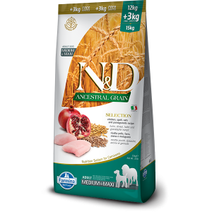 Farmina ND Low Ancestral Grain Dog Selection Chicken e Pomegranate Adult 12+3 kg Gratis