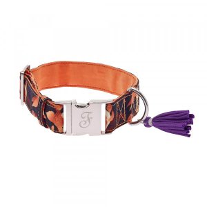 Ferribiella  Coleira Kami Com Padrao Floral Laranja