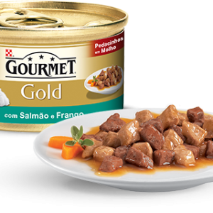 Gourmet Gold PEDACINHOS EM MOLHO COM SALMÃO E FRANGO 85 gr
