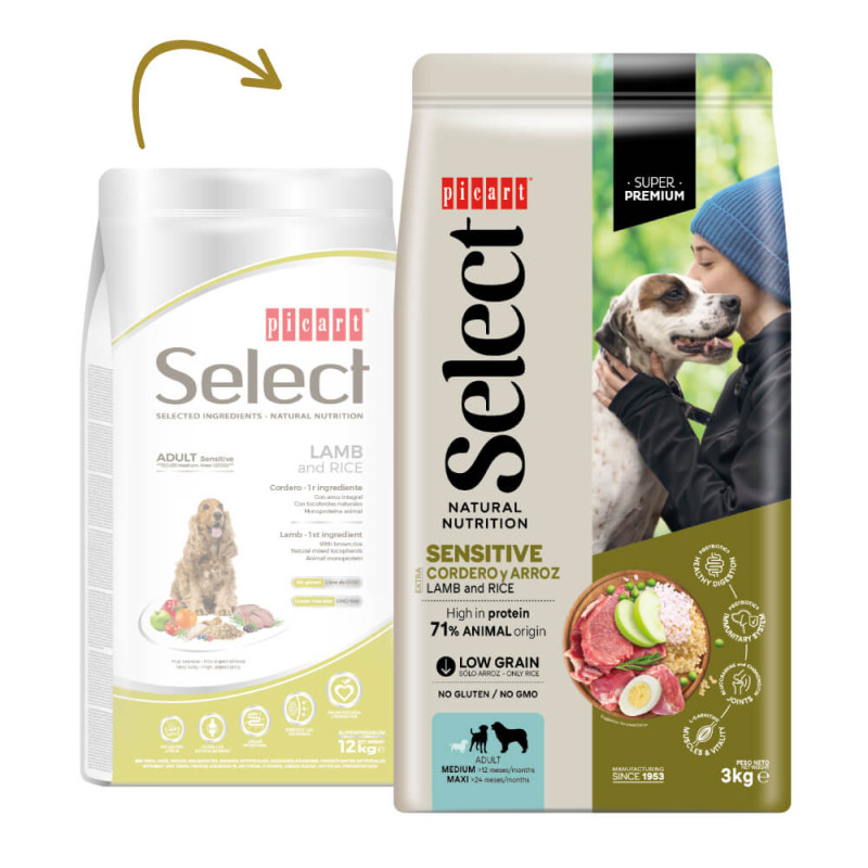 Picart Select Sensitive Medium/Maxi - Ração seca para cão adulto médio e grande - Cordeiro e arroz